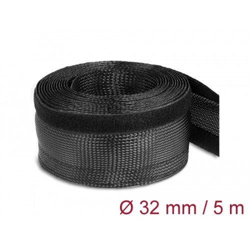 Delock Braided Sleeving with Hook-and-Loop Fastener 5 m x 32 mm black
