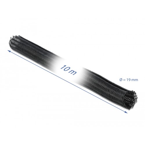 Delock Braided Sleeving with Hook-and-Loop Fastener 10 m x 19 mm black
