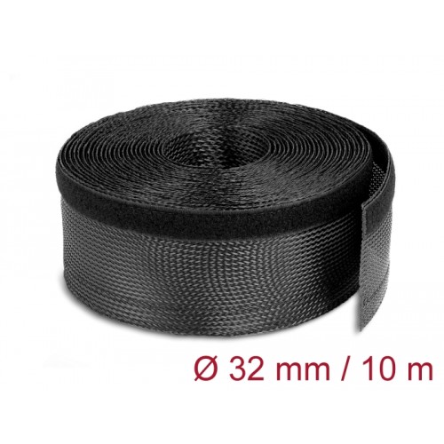 Delock Braided Sleeving with Hook-and-Loop Fastener 10 m x 32 mm black