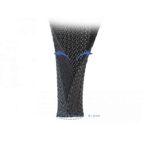 Delock Braided Sleeving with Hook-and-Loop Fastener 10 m x 32 mm black