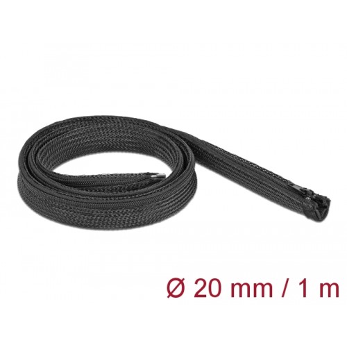 Delock Braided Sleeve with zip fastener heat-resistant 1 m x 20 mm black