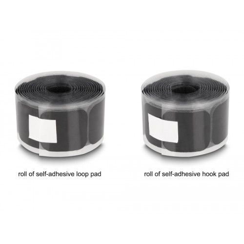 Delock Hook-and-loop pad on roll self-adhesive 45 x 50 mm - length 3 m black