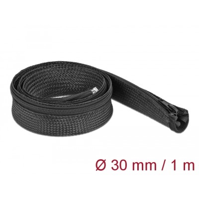 Delock Braided Sleeve with zip fastener heat-resistant 1 m x 30 mm black