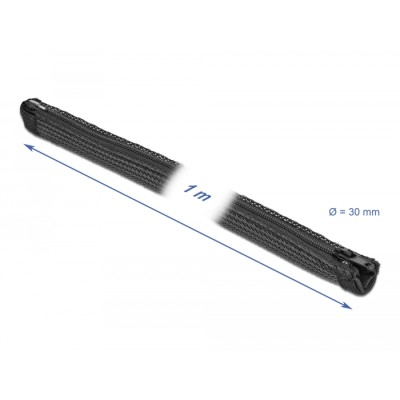 Delock Braided Sleeve with zip fastener heat-resistant 1 m x 30 mm black 2