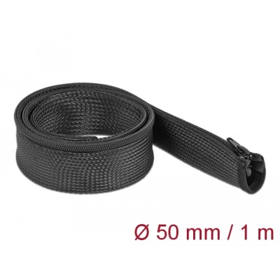 Delock Braided Sleeve with zip fastener heat-resistant 1 m x 50 mm black