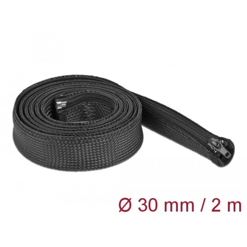 Delock Braided Sleeve with zip fastener heat-resistant 2 m x 30 mm black
