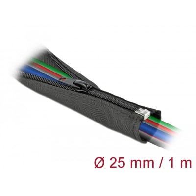 Delock Woven Sleeve with zip fasterner heat-resistant 1 m x 25 mm black