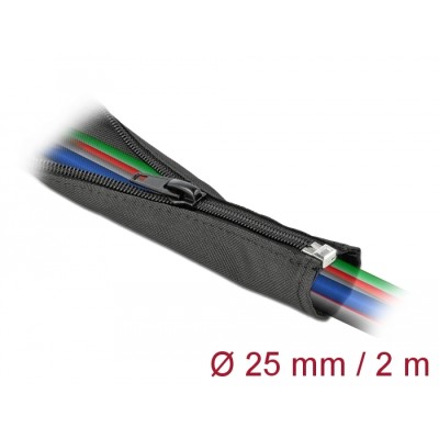 Delock Woven Sleeve with zip fasterner heat-resistant 2 m x 25 mm black