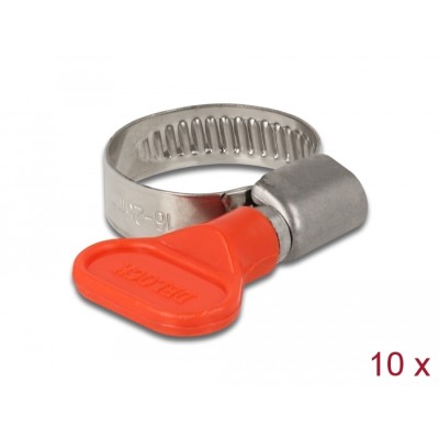 Delock Butterfly Hose Clamp 16 - 25 mm 10 pieces red