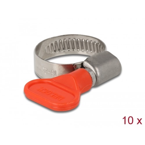 Delock Butterfly Hose Clamp 16 - 25 mm 10 pieces red