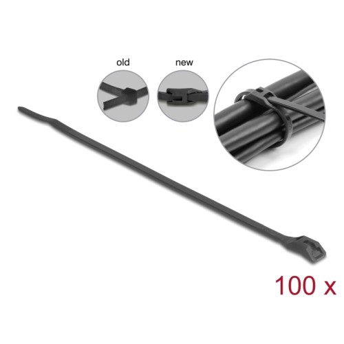 Delock Cable tie with flat head L 205 x W 2.5 mm 100 pieces black