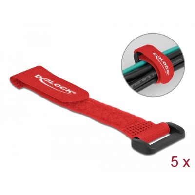 Delock Hook-and-loop cable tie with loop L 150 x W 20 mm red 5 pieces