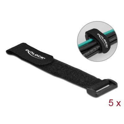 Delock Hook-and-loop cable tie with loop L 190 x W 25 mm black 5 pieces