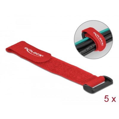 Delock Hook-and-loop cable tie with loop L 190 x W 25 mm red 5 pieces