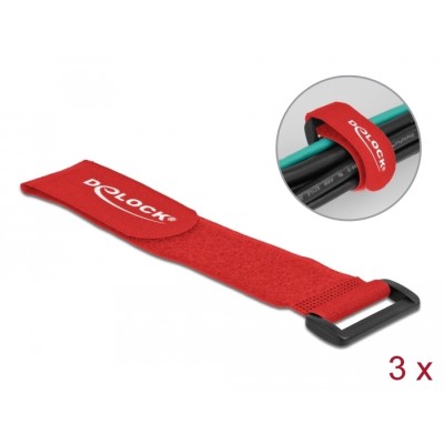 Delock Hook-and-loop cable tie with loop L 280 x W 38 mm red 3 pieces
