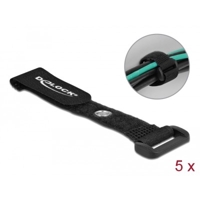 Delock Hook-and-loop cable tie with Loop and Fastening Eyelet L 150 x W 20 mm black 5 pieces