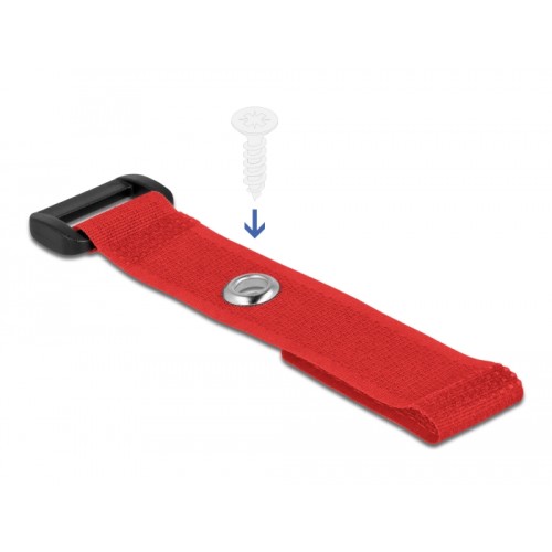 Delock Hook-and-loop cable tie with Loop and Fastening Eyelet L 150 x W 20 mm red 5 pieces