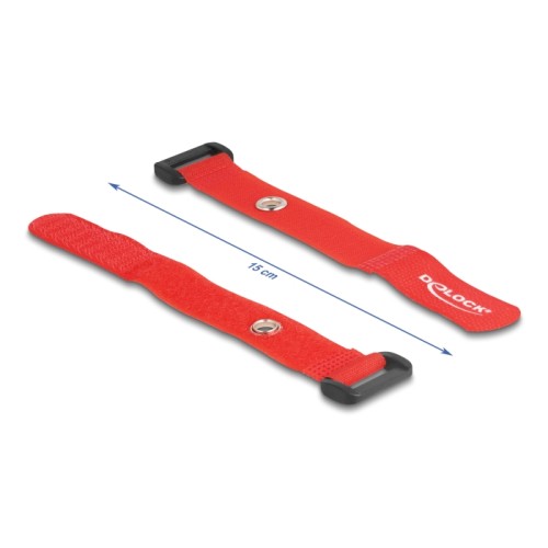 Delock Hook-and-loop cable tie with Loop and Fastening Eyelet L 150 x W 20 mm red 5 pieces