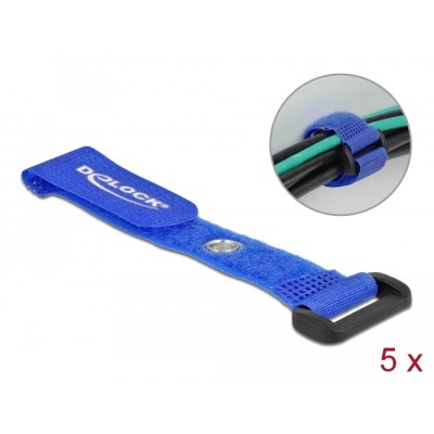 Delock Hook-and-loop cable tie with Loop and Fastening Eyelet L 150 x W 20 mm blue 5 pieces