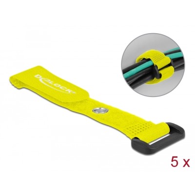 Delock Hook-and-loop cable tie with Loop and Fastening Eyelet L 150 x W 20 mm yellow 5 pieces