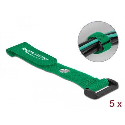 Delock Hook-and-loop cable tie with Loop and Fastening Eyelet L 150 x W 20 mm green 5 pieces