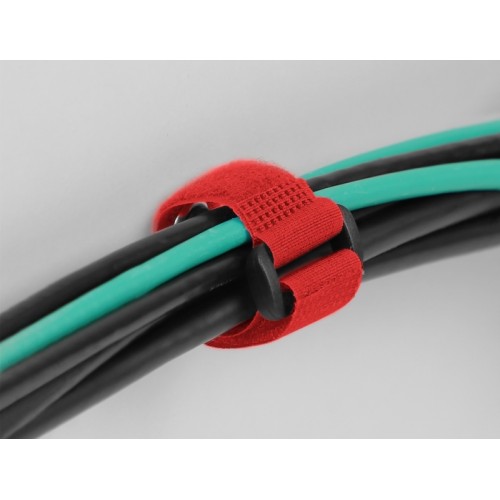 Delock Hook-and-loop cable tie with Loop and Fastening Eyelet L 190 x W 25 mm red 5 pieces