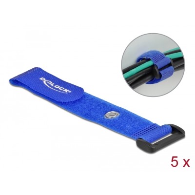 Delock Hook-and-loop cable tie with Loop and Fastening Eyelet L 190 x W 25 mm blue 5 pieces