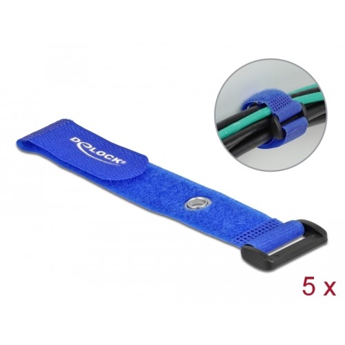 Delock Hook-and-loop cable tie with Loop and Fastening Eyelet L 190 x W 25 mm blue 5 pieces