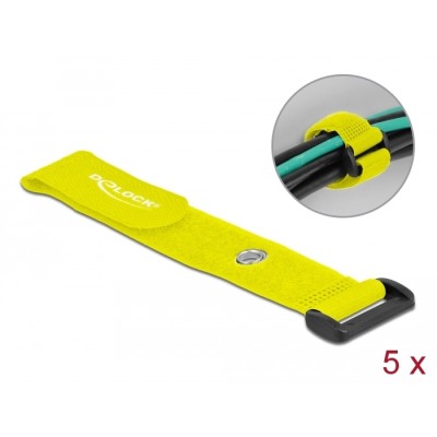 Delock Hook-and-loop cable tie with Loop and Fastening Eyelet L 190 x W 25 mm yellow 5 pieces