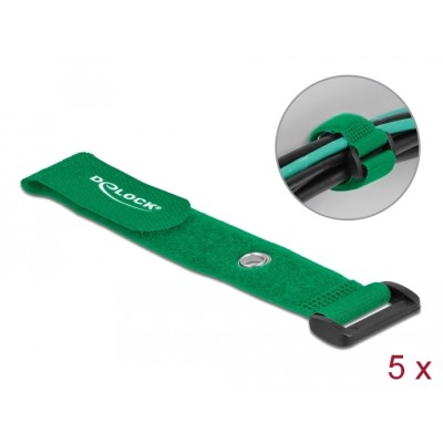 Delock Hook-and-loop cable tie with Loop and Fastening Eyelet L 190 x W 25 mm green 5 pieces