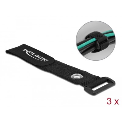 Delock Hook-and-loop cable tie with Loop and Fastening Eyelet L 280 x W 38 mm black 3 pieces