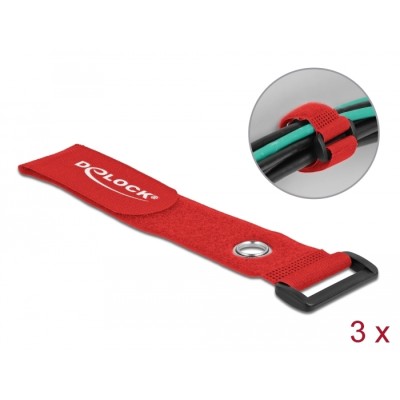 Delock Hook-and-loop cable tie with Loop and Fastening Eyelet L 280 x W 38 mm red 3 pieces