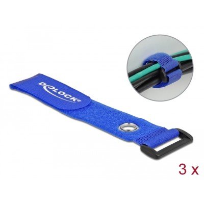 Delock Hook-and-loop cable tie with Loop and Fastening Eyelet L 280 x W 38 mm blue 3 pieces