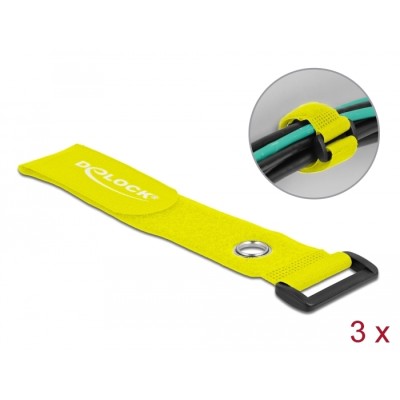 Delock Hook-and-loop cable tie with Loop and Fastening Eyelet L 280 x W 38 mm yellow 3 pieces