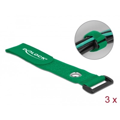 Delock Hook-and-loop cable tie with Loop and Fastening Eyelet L 280 x W 38 mm green 3 pieces