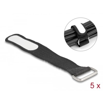 Delock Hook-and-loop cable tie with loop and label tap L 127 x W 20 mm black 5 pieces