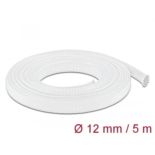 Delock Braided Sleeve stretchable 5 m x 12 mm white