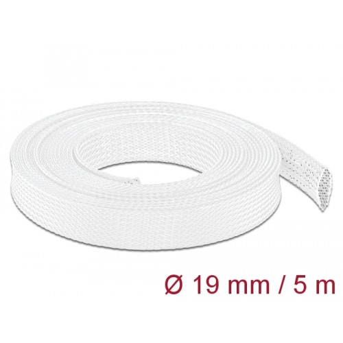 Delock Braided Sleeve stretchable 5 m x 19 mm white