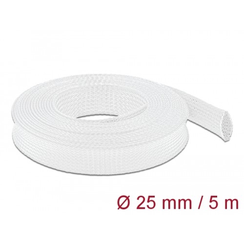 Delock Braided Sleeve stretchable 5 m x 25 mm white