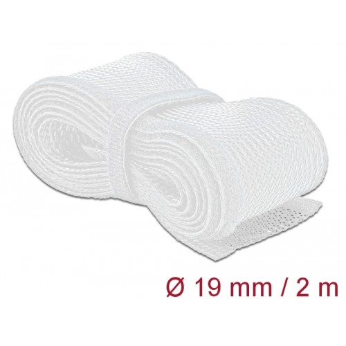 Delock Braided Sleeve with Hook-and-Loop Fastener 2 m x 19 mm white