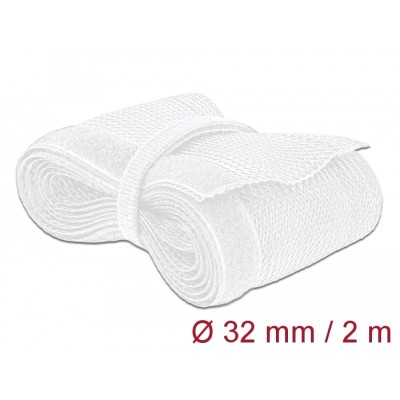 Delock Braided Sleeve with Hook-and-Loop Fastener 2 m x 32 mm white