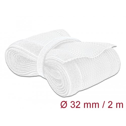 Delock Braided Sleeve with Hook-and-Loop Fastener 2 m x 32 mm white