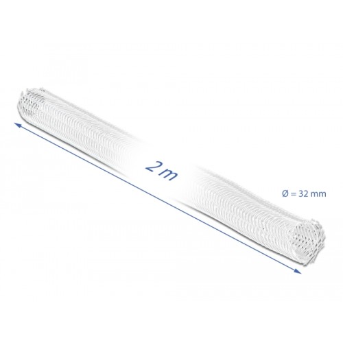 Delock Braided Sleeve with Hook-and-Loop Fastener 2 m x 32 mm white
