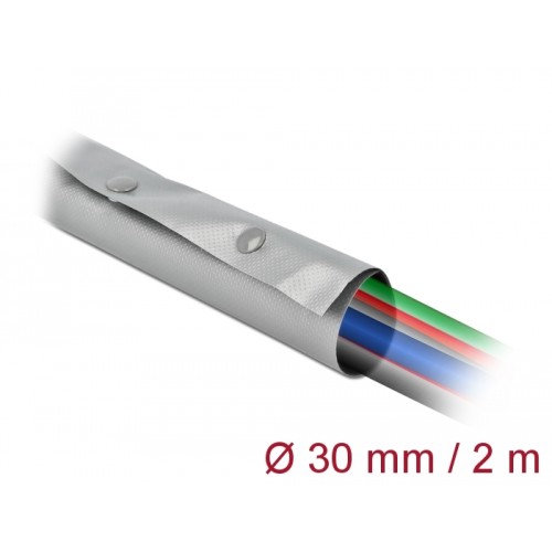 Delock Cable protection sleeve with snap button fastener heat-resistant 2 m x 30 mm grey / black