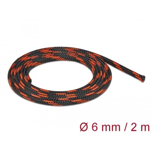 Delock Braided Sleeve stretchable 2 m x 6 mm black-red