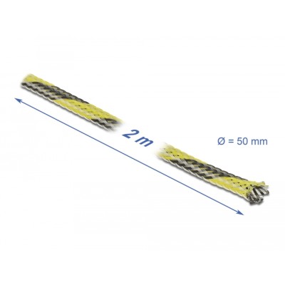Delock Braided Sleeve stretchable 2 m x 50 mm black-yellow 2