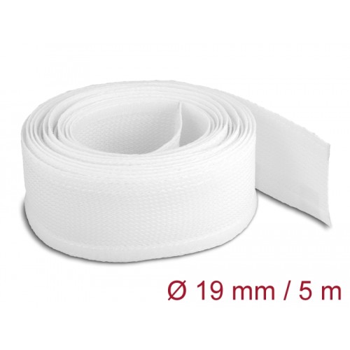 Delock Braided Sleeving with Hook-and-Loop Fastener 5 m x 19 mm white