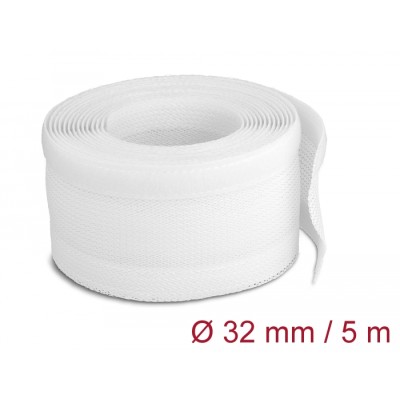 Delock Braided Sleeve with Hook-and-Loop Fastener 5 m x 32 mm white