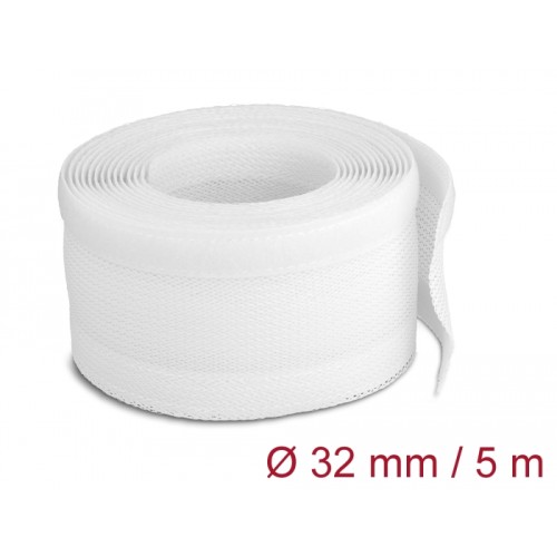 Delock Braided Sleeve with Hook-and-Loop Fastener 5 m x 32 mm white