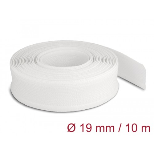 Delock Braided Sleeve with Hook-and-Loop Fastener 10 m x 19 mm white